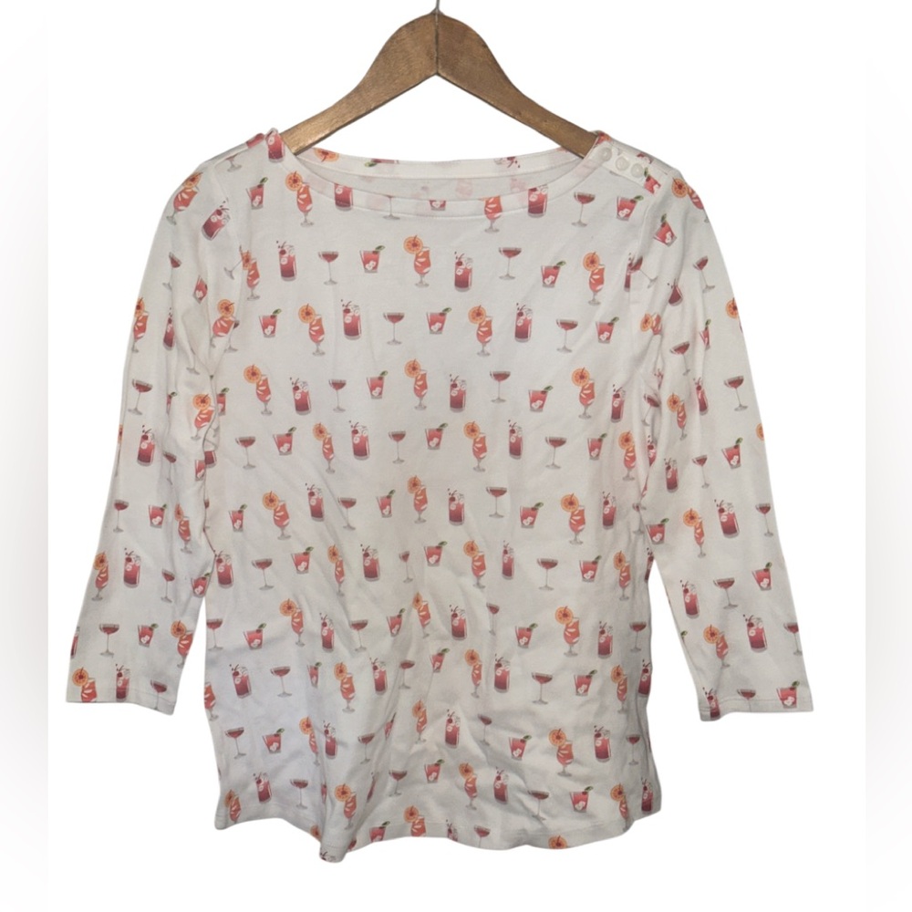 Charter Club White Blouse with Red and Pink Cocktail Print - Picture 1 of 6